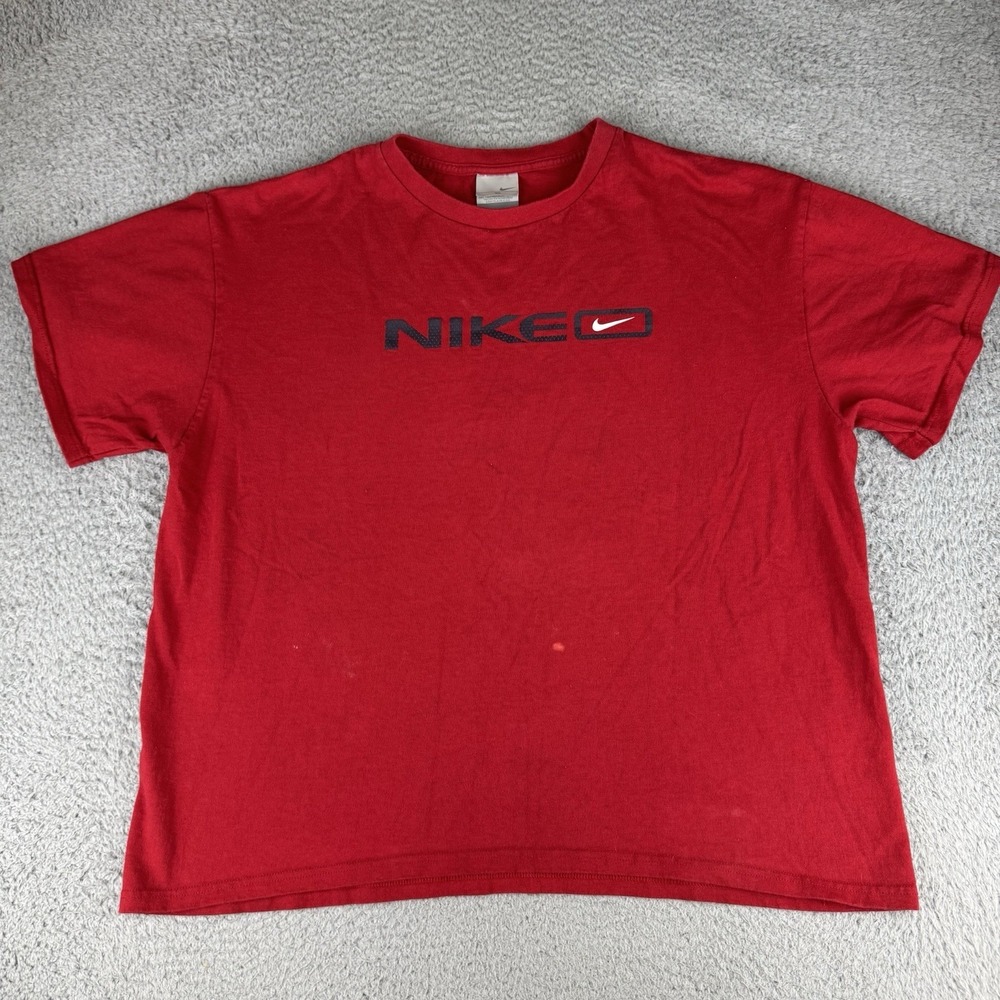 Nike Red T Shirt Gray Tag Y2k Spellout Men's Size Xl Boxy Streetwear Distressed